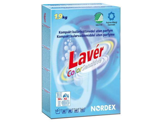 NORDEX Tvättmedel LAVÉR Color Sensitive 1,9kg | Städ och hygien - Tvättmedel och klädvård - Tvättmedel | Kontorsexperten
