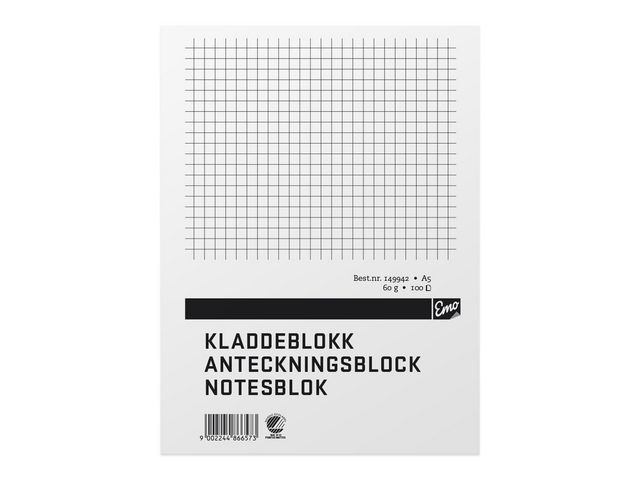 Emo Anteckningsblock A5 100 blad rutat TF | Kontorsmaterial - Block och anteckningsböcker - Anteckningsblock | Kontorsexperten