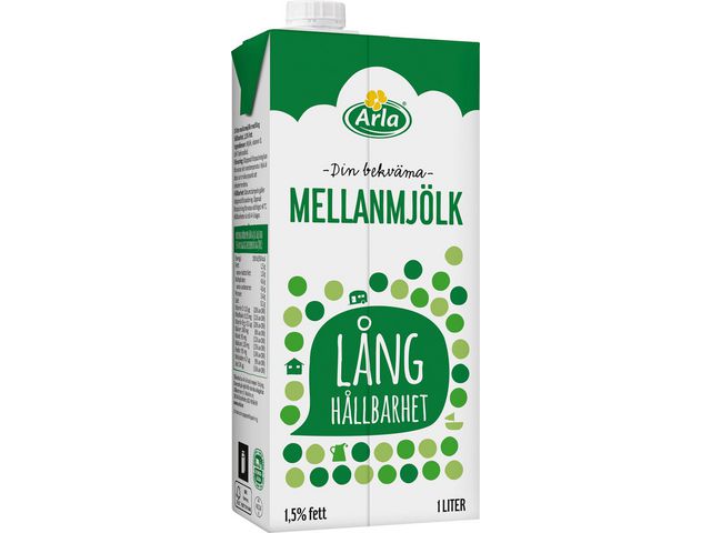 Arla Mjölk mellan lång hållbarhet 1L 1,5% | Kök och servering - Kaffe och te - Kaffemjölk | Kontorsexperten