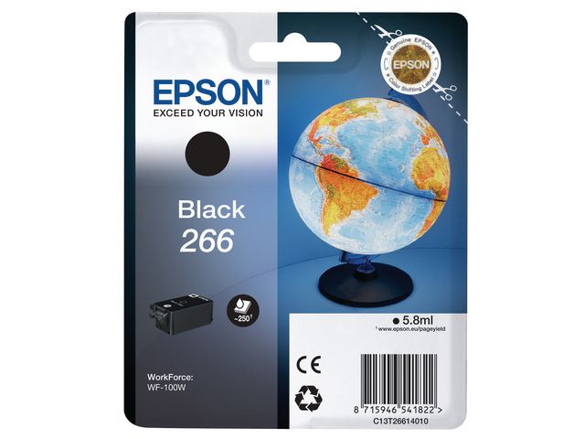 Epson Bläckpatron, Globe, 266, svart, singelförpackning, C13T26614010 | Toner och bläck - Bläckpatroner - Bläckpatroner Epson | Kontorsexperten