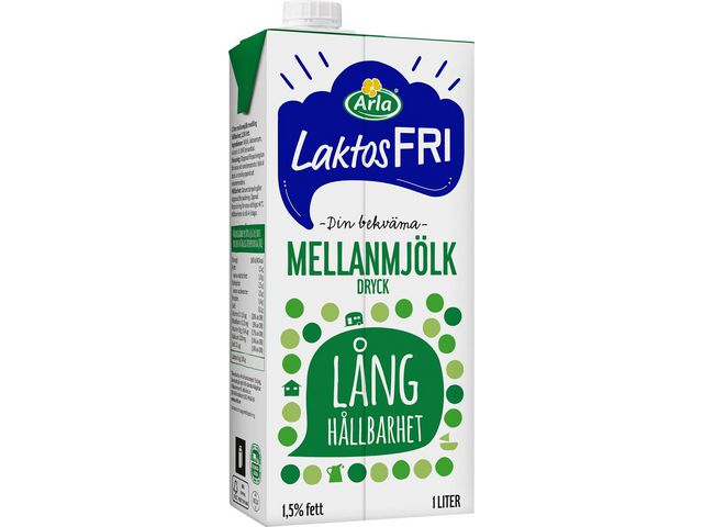 Arla Mjölk m. laktosf. lång håll. 1L 1,5% | Kök och servering - Kaffe och te - Kaffemjölk | Kontorsexperten