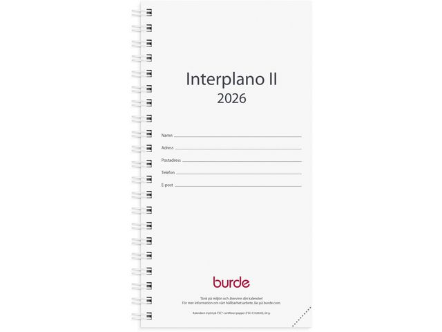 Burde Kalender Interplano II refill 2026 | Almanackor och kalendrar - Fickkalendrar - Stora fickkalendrar | Kontorsexperten