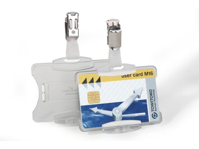 Durable Namnbricka, klämma, 54 x 85 mm, transparent 25/fp | Kontorsmöbler och inredning - Namnskyltar och korthållare - Korthållare - Clips | Kontorsexperten