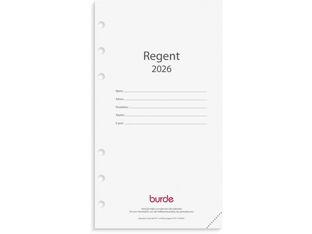 Burde Regent kalendersats 2026 | Almanackor och kalendrar - Systemkalendrar - Regent | Kontorsexperten