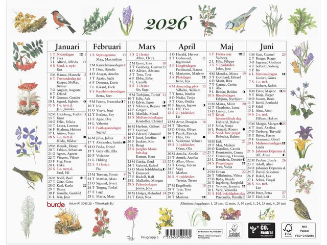 Burde Väggkalender Lilla Naturalmanackan 2026 | Almanackor och kalendrar - Väggkalendrar - Väggblad | Kontorsexperten