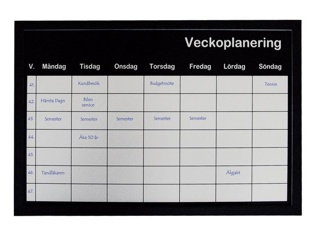 Veckoplaneringstavla, magnetisk, 600 x 400 mm, silver | Kontorsmöbler och inredning - Whiteboardtavlor och tillbehör - Whiteboardtavlor - Planering | Kontorsexperten