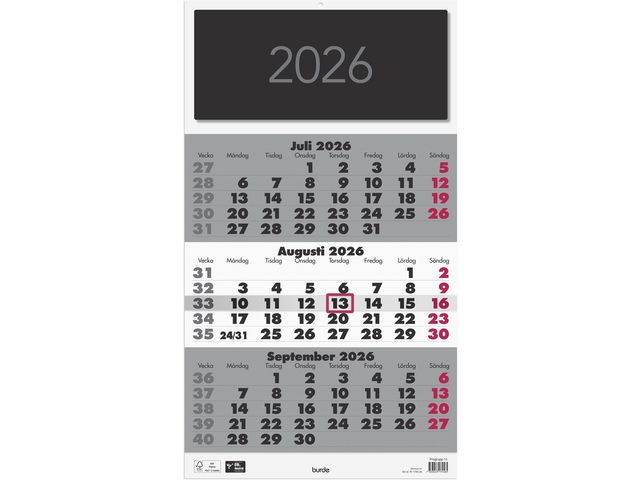 Burde Väggkalender Triplaner Elegant 2026 | Almanackor och kalendrar - Väggkalendrar - Bildkalendrar | Kontorsexperten