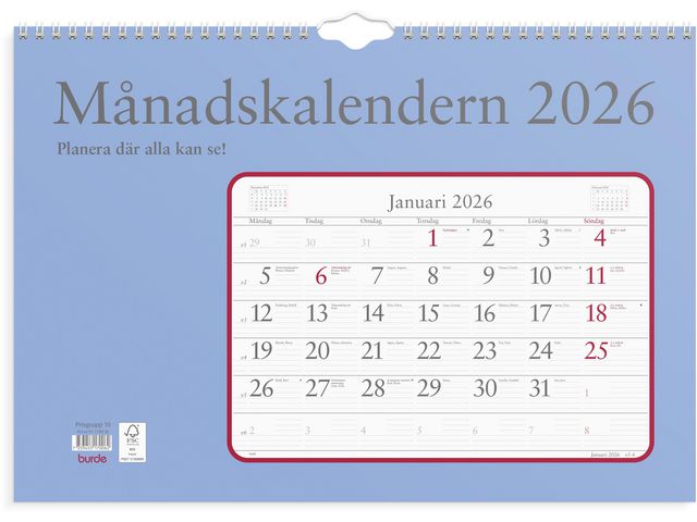 Burde Väggkalender Månadskalendern 2026 | Almanackor och kalendrar - Väggkalendrar - Bildkalendrar | Kontorsexperten