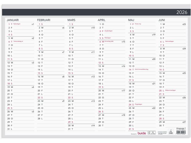 BURDE Väggblad Elegant 2026 420x297mm | Almanackor och kalendrar - Väggkalendrar - Väggblad | Kontorsexperten