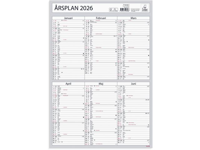 BURDE Väggkalender Årsplan 2026 | Almanackor och kalendrar - Väggkalendrar - Väggblad | Kontorsexperten