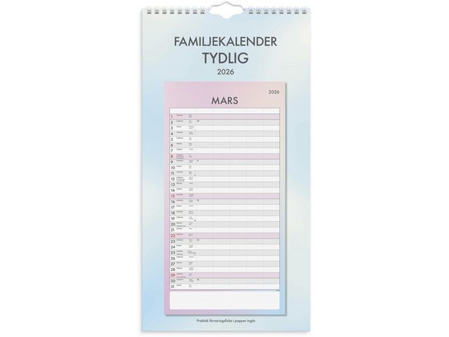 Burde Familjekalender 2026 Tydlig | Almanackor och kalendrar - Väggkalendrar - Familjekalendrar | Kontorsexperten