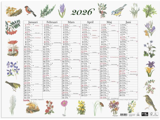 BURDE Väggkalender Stora Naturalmanackan 2026 | Almanackor och kalendrar - Väggkalendrar - Väggblad | Kontorsexperten
