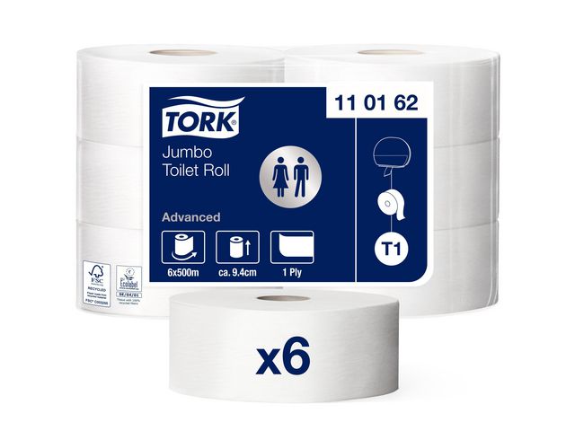 Tork Toalettpapper Universal Jumbo T1 1-lagers vit | Städ och hygien - Toalettpapper och torkpapper - Toalettpapper - rulle | Kontorsexperten
