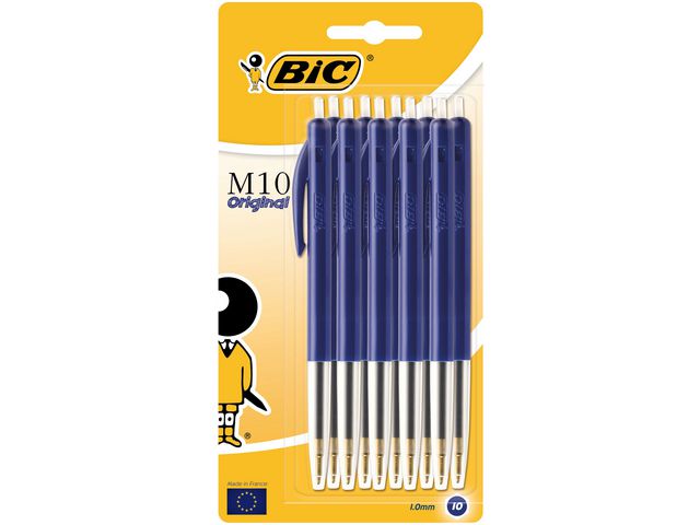 BIC® Kulpenna, M10 Clic™, mediumspets, 1 mm, blå blister 10/fp | Kontorsmaterial - Pennor - Kulpennor | Kontorsexperten