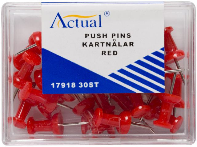 Actual Kartnålar ACTUAL cylinderformad röd 30/fp | Kontorsmaterial - Häftstift och kartnålar - Kartnålar | Kontorsexperten