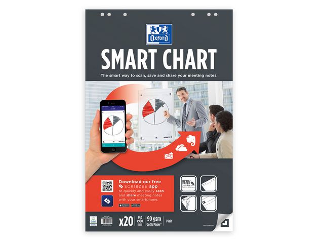 Oxford Blädderblock SmartChart, 20 ark, 90 g/m², 6 hål, 650 x 980 mm, vitt | Kontorsmöbler och inredning - Blädderblock och ställ - Blädderblock | Kontorsexperten