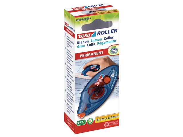 TESA ecoLogo® engångslimrulle, permanent klister, ljusröd, 8,4 mm x 8,5 m, 59090 | Kontorsmaterial - Tejp lim och häftmassa - Limroller | Kontorsexperten