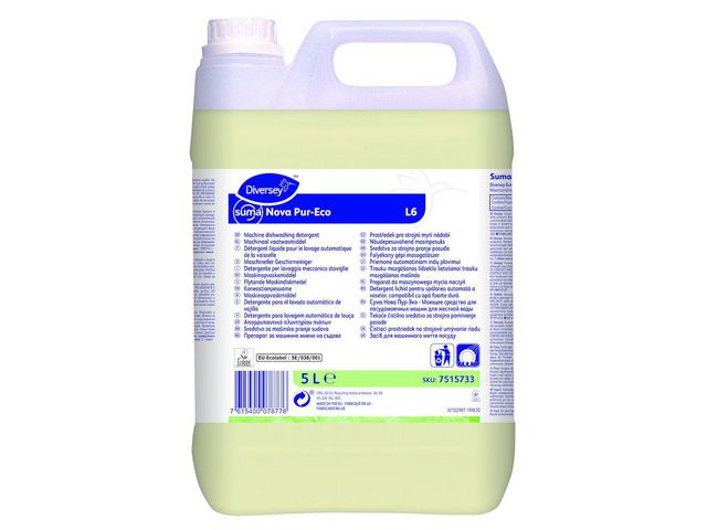 Diversey Maskindisk Nova Pur-Eco L6, koncentrerat, maskinredo, gul 5l | Städ och hygien - Diskrengöring - Maskindiskmedel | Kontorsexperten