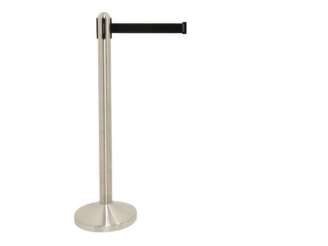 Securit® Avspärrningsstolpe komplett borstad stål svart band | Kontorsmöbler och inredning - Barriärsystem - Skyltar och rep | Kontorsexperten