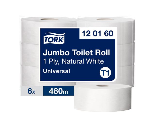 Tork Toalettpapper Universal Jumbo T1 1-lagers natur | Städ och hygien - Toalettpapper och torkpapper - Toalettpapper - rulle | Kontorsexperten
