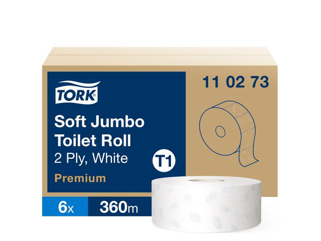 TORK Toalettpapper Jumbo Soft T1, 2-lag, 1 800 ark, präglad, vit | Städ och hygien - Toalettpapper och torkpapper - Toalettpapper - rulle | Kontorsexperten