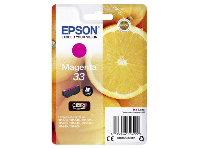 Epson Bläckpatron 33, C13T33434012, Orange, Claria Premium, magenta, singelförpackning | Toner och bläck - Bläckpatroner - Bläckpatroner Epson | Kontorsexperten