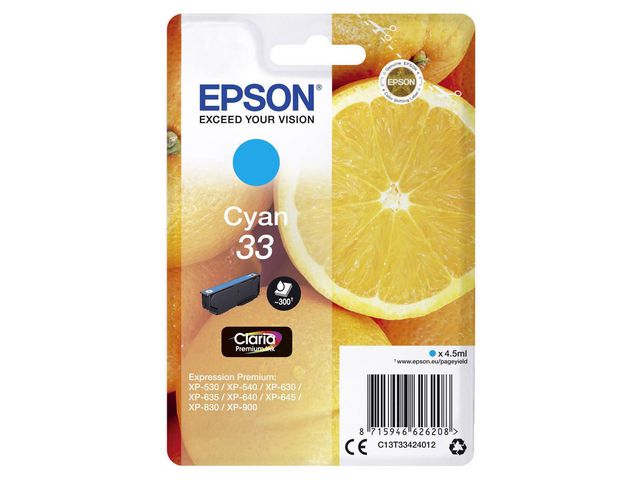 Epson Bläckpatron 33, C13T33424012, Orange, Claria Premium, cyan, singelförpackning | Toner och bläck - Bläckpatroner - Bläckpatroner Epson | Kontorsexperten