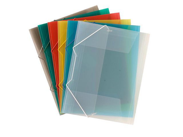 Gummibandsmapp 3-klaff A4, färgad polypropylen, transparent blå | Kontorsmaterial - Mappar och plastfickor - Gummibandsmappar 3-klaff - Plast | Kontorsexperten