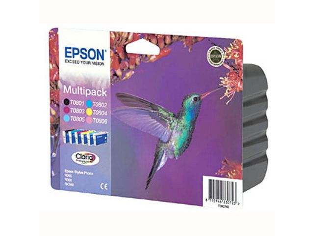 Epson Bläckpatron T0807, svart, cyan, ljus cyan, magenta, ljus magenta, gul, flerpack | Toner och bläck - Bläckpatroner - Bläckpatroner Epson | Kontorsexperten
