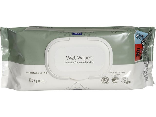 ABENA Våtservetter, plastlock, dermatologiskt testade, oparfymerade, 180 x 200 mm 80/fp | Städ och hygien - Tvål och hygien - Våtservetter | Kontorsexperten