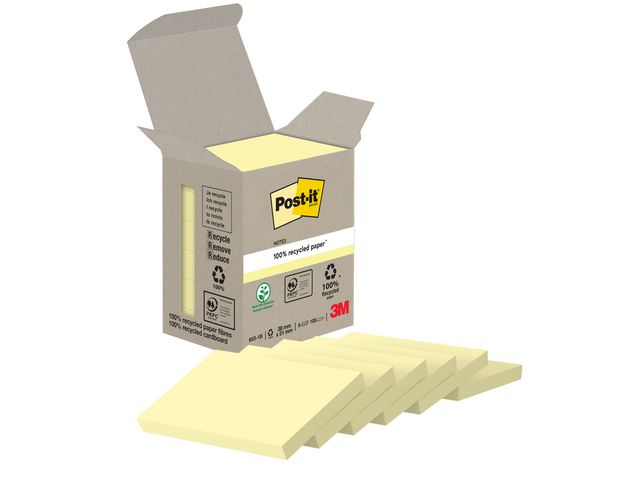 Post-it® Mini Tower-förpackning med återvunna Sticky Notes-notislappar, 38 x 51 mm, gula, 100 ark 6/fp | Kontorsmaterial - Notes och Post-It - Notes - Gula | Kontorsexperten