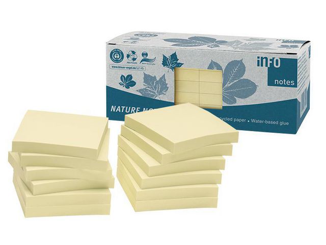 info Notes Nature recycled 75x75mm gul 12/fp | Kontorsmaterial - Notes och Post-It - Notes - Gula | Kontorsexperten