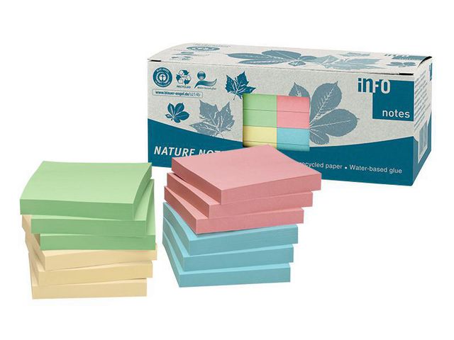 info Notes Nature 75x75mm sorterade färger pastell 12/fp | Kontorsmaterial - Notes och Post-It - Notes - Färgade | Kontorsexperten