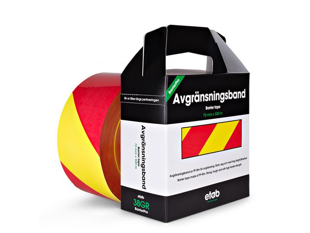 ETAB Avgränsningsband 38GR 75mmx500m gul/röd | Skyddsutrustning - Säkerhetsmärkning och skyltar - Tejper och symboler | Kontorsexperten
