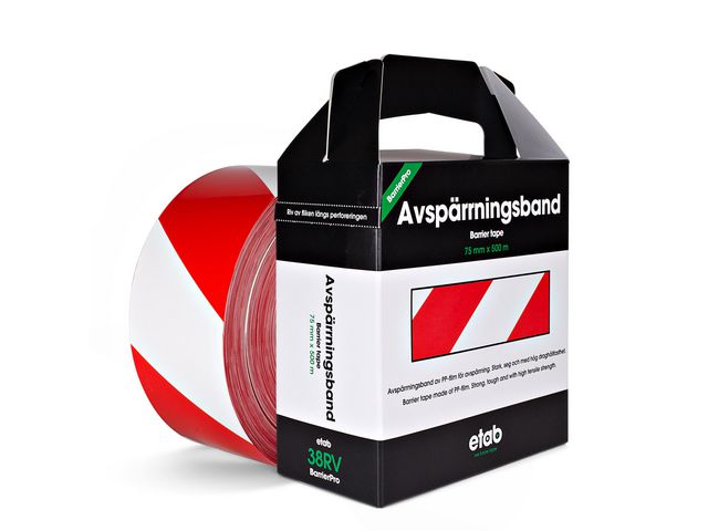 ETAB Avgränsningsband 38RV 75mmx500m röd/vit | Skyddsutrustning - Säkerhetsmärkning och skyltar - Tejper och symboler | Kontorsexperten