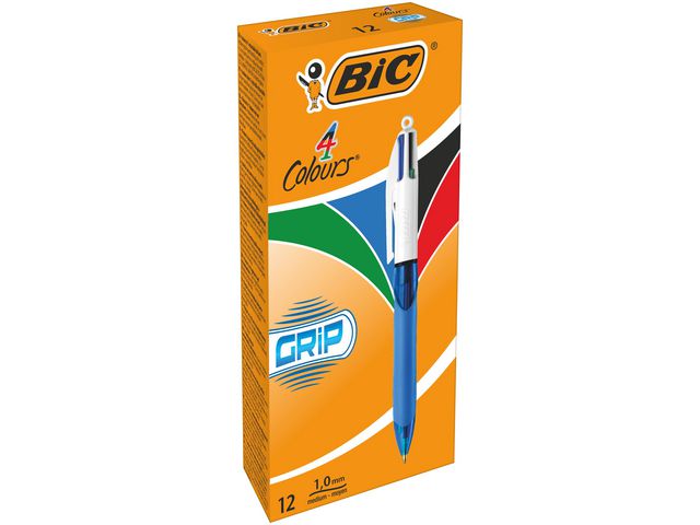 BIC Kulpenna 4 Colours Grip 1,0mm med gummigrepp bläck: svart, blå, grön, röd | Kontorsmaterial - Pennor - Kulpennor | Kontorsexperten