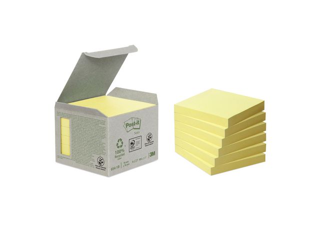 Post-it® Mini Tower-förpackning med återvunna Sticky Notes-notislappar, 76 x 76 mm, gula, 100 ark 6/fp | Kontorsmaterial - Notes och Post-It - Notes - Gula | Kontorsexperten