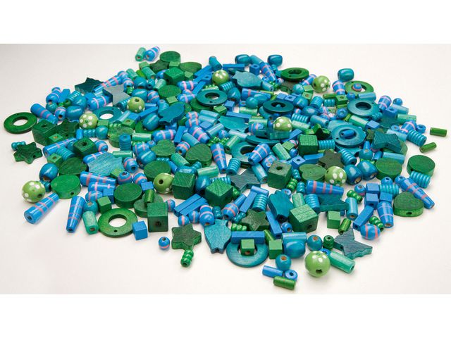 PLAYBOX Träpärlor mix blå/grön 250gr 600st | Skola och förskola - Hobbymaterial - Pärlor | Kontorsexperten