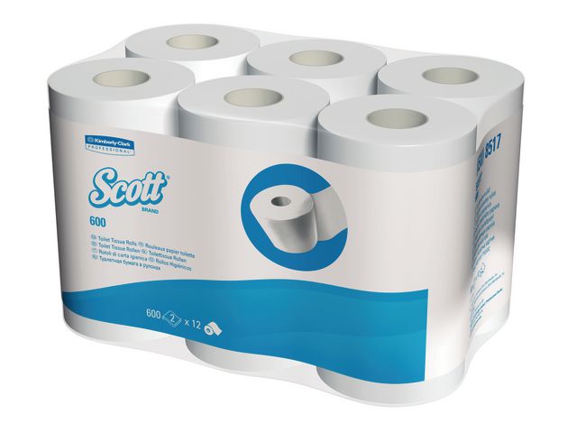 Scott® 600-toalettpappersrullar, 2 lager, 600 ark, präglad, 95 mm, vitt 36/fp | Städ och hygien - Toalettpapper och torkpapper - Toalettpapper - rulle | Kontorsexperten