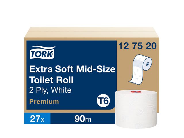 Tork Toalettpapper Mid-size T6 vit | Städ och hygien - Toalettpapper och torkpapper - Toalettpapper - rulle | Kontorsexperten
