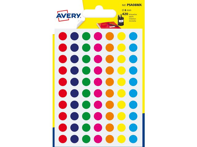 AVERY Etikett 8mm blandade färger 420/fp | Emballage och lagerutrustning - Etiketter och godsmärkning - Märk- och färgsignalsetiketter | Kontorsexperten