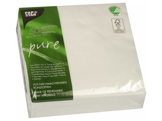 PAPSTAR Servett PURE 2-lags 33x33cm vit 50/fp | Kök och servering - Servetter och dukar - Servett - 2-lagers | Kontorsexperten