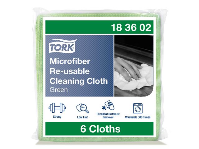 Tork Rengöringsduk mikrofiber grön 6/fp | Städ och hygien - Städdukar och diskdukar - Städdukar - Mikro | Kontorsexperten