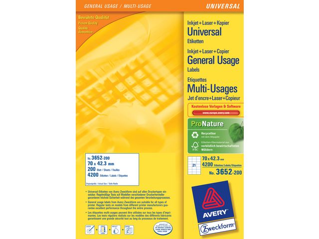 AVERY Universaletiketter 70x42,3mm 4620/fp | Emballage och lagerutrustning - Etiketter och godsmärkning - Multifunktionsetiketter | Kontorsexperten