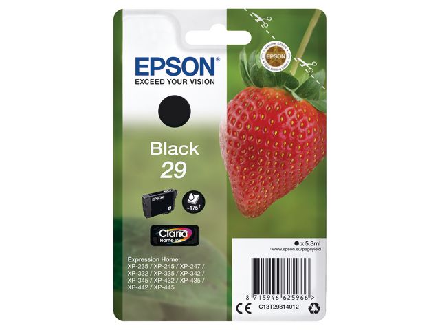 Epson Bläckpatron 29, C13T29814012, Strawberry, Claria Home-bläck, svart, singelförpackning | Toner och bläck - Bläckpatroner - Bläckpatroner Epson | Kontorsexperten
