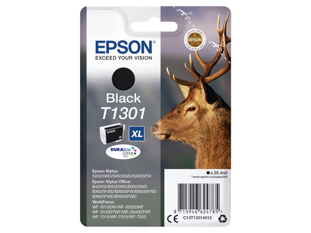 Epson Bläckpatron T1301, C13T13014012, Stag, DURABrite Ultra-bläck, svart, singelförpackning, hög kapacitet | Toner och bläck - Bläckpatroner - Bläckpatroner Epson | Kontorsexperten