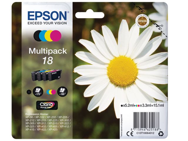 Epson Bläckpatron C13T18064012 BK/C/M/Y | Toner och bläck - Bläckpatroner - Bläckpatroner Epson | Kontorsexperten