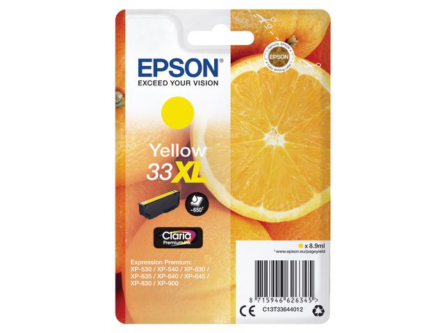 Epson Bläckpatron 33XL, C13T33644012, Orange, Claria Premium-bläck, gul, singelförpackning | Toner och bläck - Bläckpatroner - Bläckpatroner Epson | Kontorsexperten