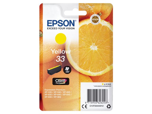 Epson Bläckpatron 33, C13T33444012, Orange, Claria Premium, gul, singelförpackning | Toner och bläck - Bläckpatroner - Bläckpatroner Epson | Kontorsexperten