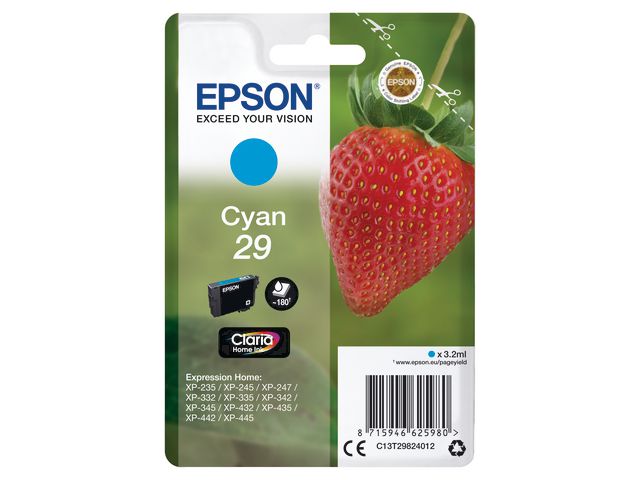 Epson Bläckpatron 29, C13T29824012, Strawberry, Claria Home-bläck, cyan, singelförpackning | Toner och bläck - Bläckpatroner - Bläckpatroner Epson | Kontorsexperten